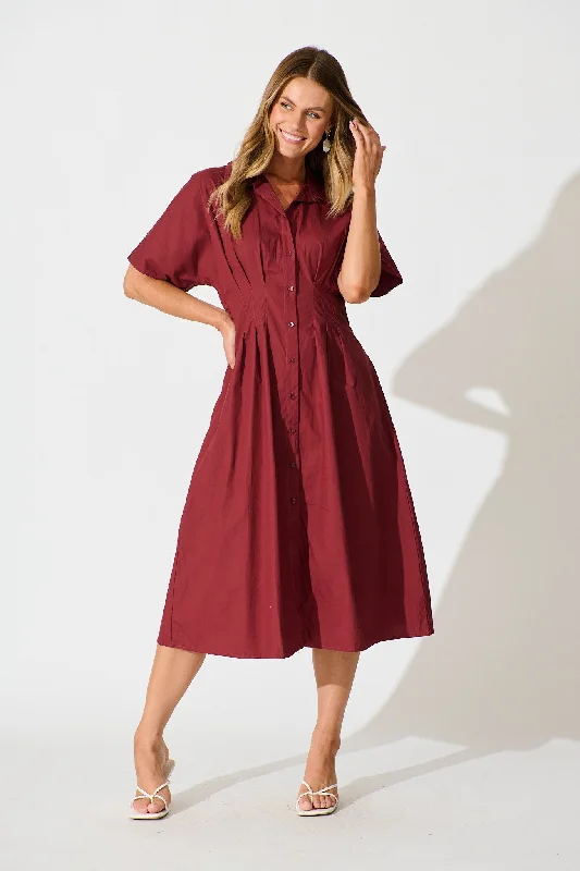  Alani Midi Shirt Dress in Wine Cotton