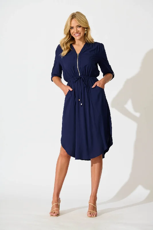 Rival Zip Dress in Navy