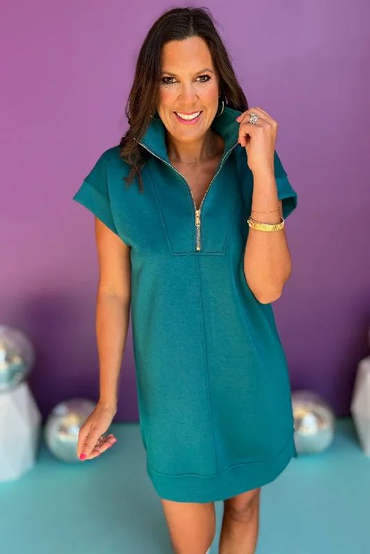Mini dresses with embroidered details for a unique touch SSYS The Taylor Air 3/4 Zip Dress In Teal