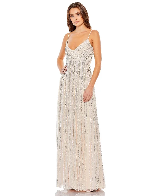 Boho - inspired wedding dresses with floral embroidery​ Wedding guest dresses with empire waists and tulle skirts Mac Duggal 93732 Long Spaghetti Strap Prom Dress Sale