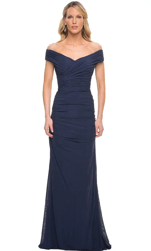 Ballroom - ready wedding dresses with a large skirt​ Lace - and - tulle wedding guest dresses with sweetheart necklines La Femme 30363 - Long Ruched Jersey Dress