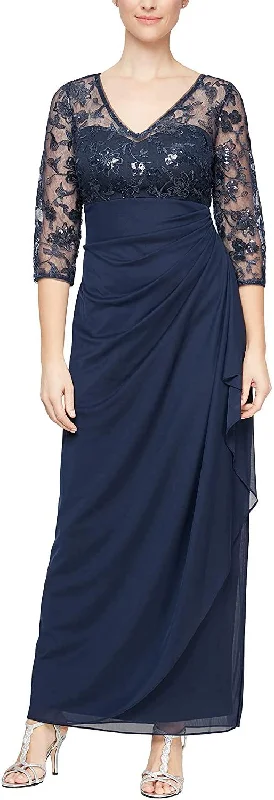 Sheer - panel wedding dresses with a touch of elegance​ Ribbed - texture wedding guest dresses in neutral colors Alex Evenings AE82171180 Long Formal Dress