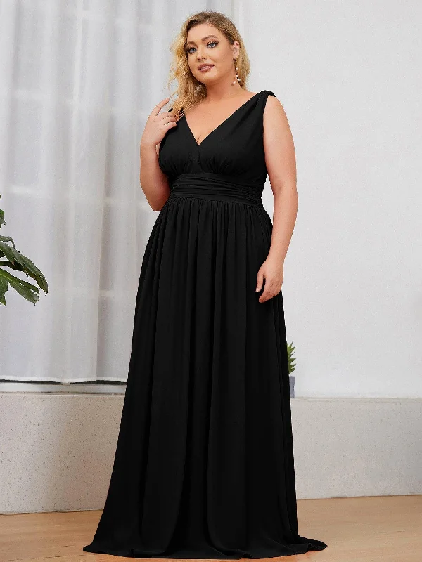 Tea - length wedding dresses with a vintage charm​ Wedding guest dresses with high - low hems and floral appliques Plus Size Sleeveless V-Neck Chiffon Semi Formal Maxi Dress