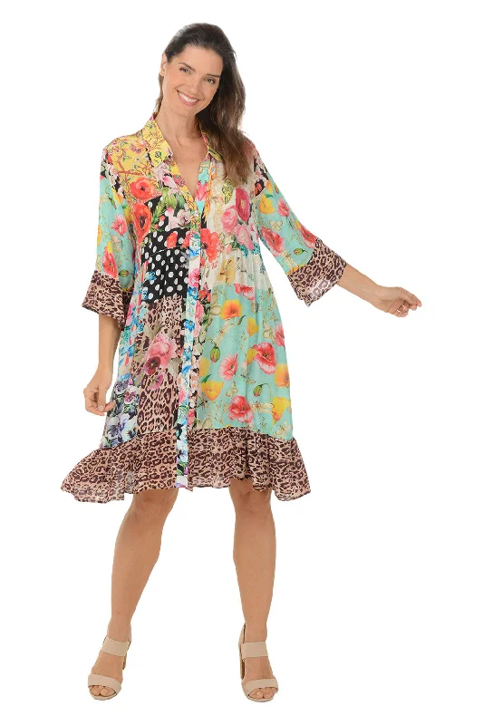 Festival - Inspired Casual Dresses with Bohemian Flair​ Animal Dots Bell Sleeve Button-Front Dress
