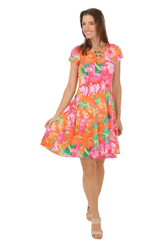 Metallic - Accented Casual Dresses for a Shiny Finish​ Floral Confetti Beaded Neck Seamed Dress