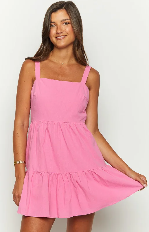 Cotton mini dresses for a comfortable everyday option Lara Pink Baby Doll Mini Dress
