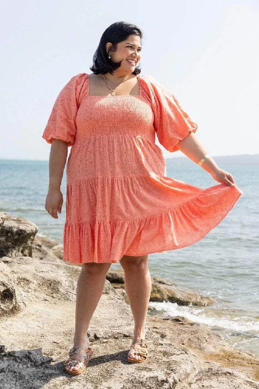 Plaid midi dresses for a fall - themed family gathering Milo Short Dress Peach