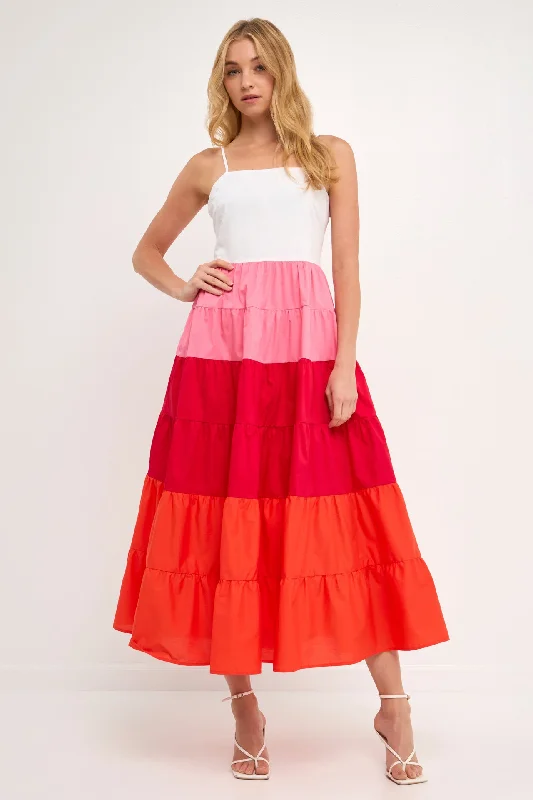 Weekend - Wear Casual Dresses for a Laid - Back Look​ Color Block Spaghetti Maxi