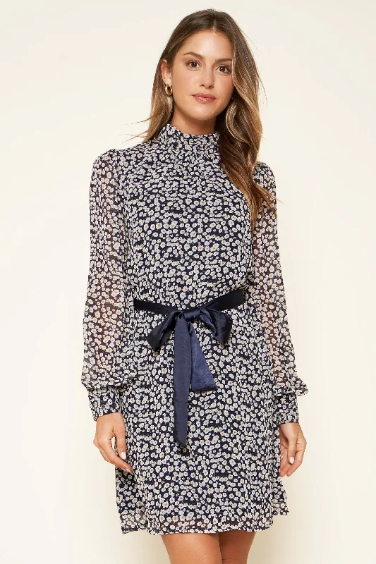 Mini dresses with geometric prints for a modern aesthetic Doheny Floral High Neck Dress