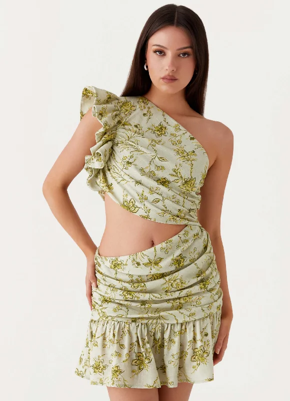 Everyday Dress with Square Neck for a Modern Style​ Maisie Linen Mini Dress - Sage Floral