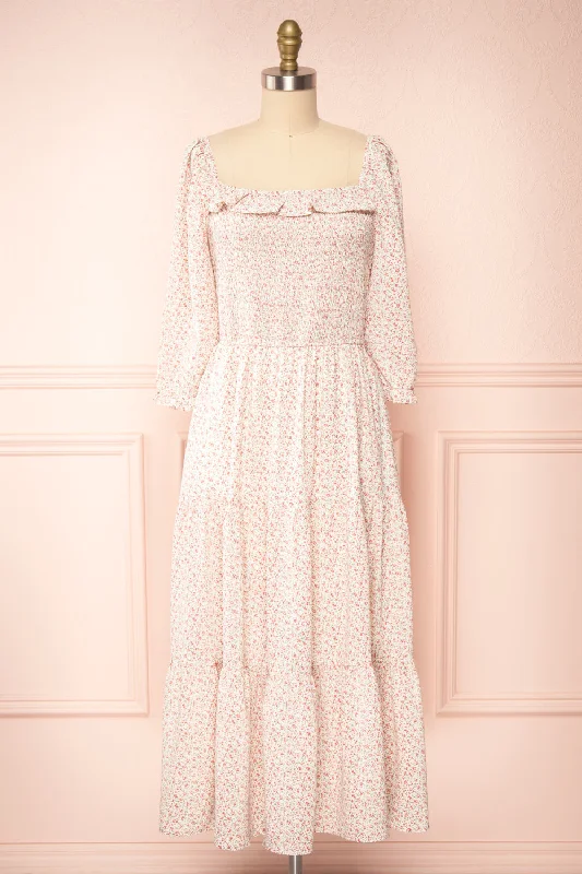 Mini dresses with geometric prints for a modern aesthetic Adaline | Square Neck Floral Midi Dress