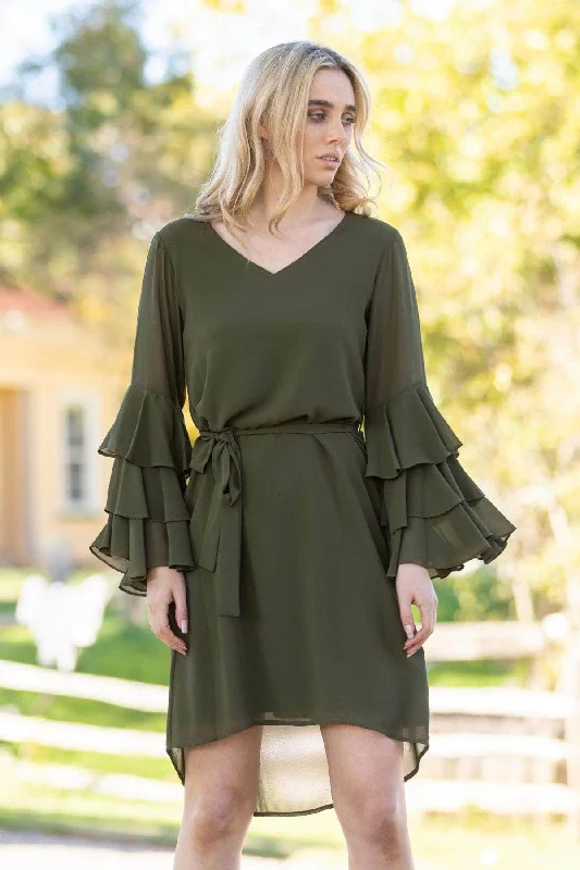 Maxi - inspired midi dresses with flowing fabrics for a beachy vibe Perla Shift Dress Khaki