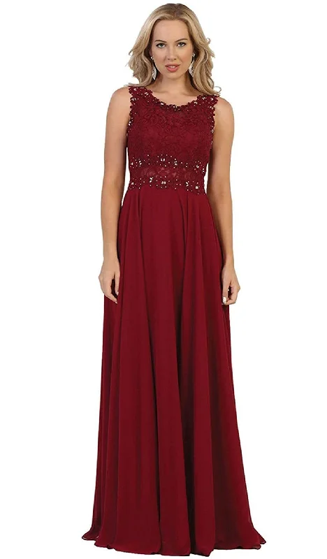 Empire - line wedding dresses with a ruffled skirt​ Wedding guest dresses with pom - pom trims for a playful look May Queen - MQ1539 Beaded Lace Scoop Prom Dress