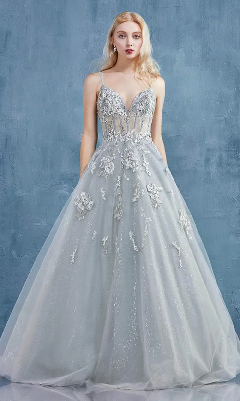 Wedding dresses with a detachable skirt for versatility​ Mini wedding guest dresses with glittery accents for a trendy look Andrea and Leo - A0892 Floral Embroidered V Neck Ballgown