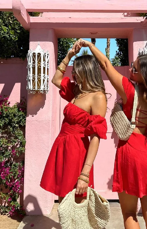 Mini dresses with cut - out details for a trendy look Love Lost Off The Shoulder Red Mini Dress