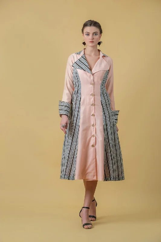 Everyday Long - sleeved Dress with Cuffed Sleeves for Winter​ Cotton Patchwork Women's Trench Coat Dress