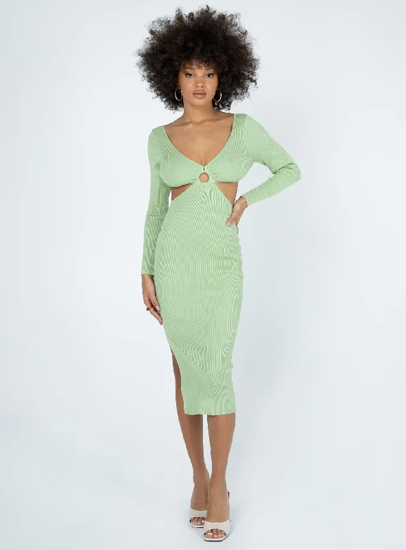 Midi dresses with puff sleeves for a vintage - inspired look Lucia Midi Dress Green