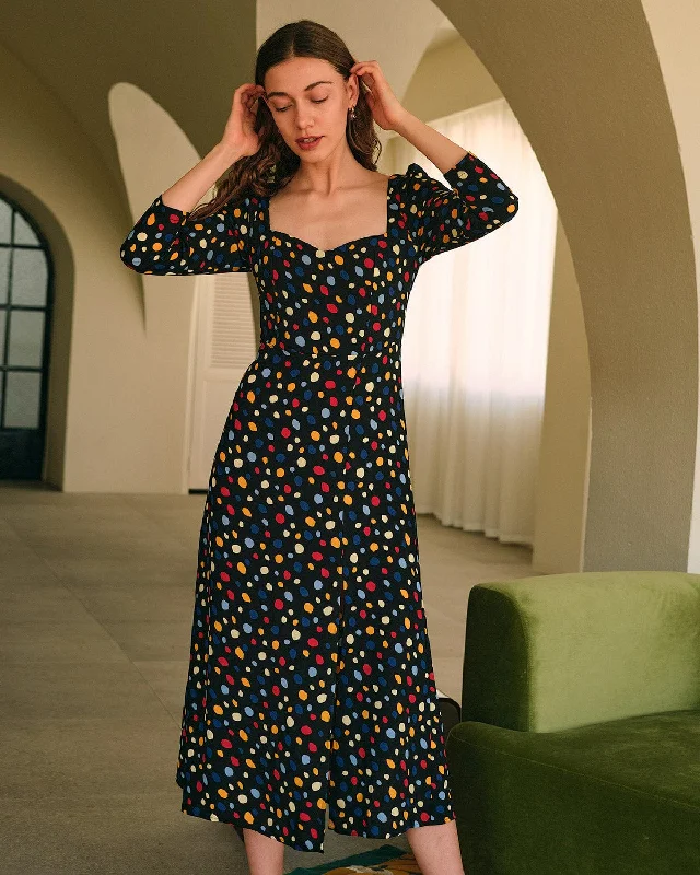 Midi dresses with cold - shoulder cutouts for a trendy style The Sweetheart Neck Polka Dot Maxi Dress