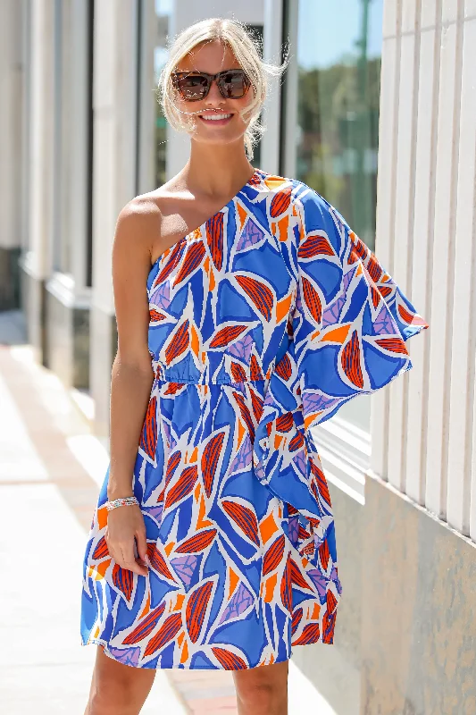Mini dresses with one - shoulder designs FINAL SALE - Celebratory Beauty Blue One-Shoulder Mini Dress