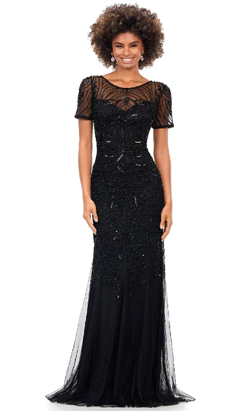 Boho - inspired wedding dresses with floral embroidery​ Wedding guest dresses with empire waists and tulle skirts Ashley Lauren 11215 - Short Sleeve Beaded Evening Gown