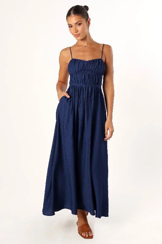 Midi dresses with polka dot prints for a playful summer outfit Kelani Luxi Midi Dress - Navy Midi dresses with polka dot prints for a playful summer outfit Kelani Luxi Midi Dress - Navy