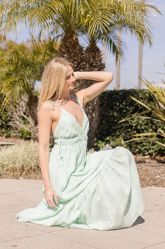 Baby Girl Casual Dresses for a Sweet Look​ Kinsley Sleeveless Shoulder Tie Eyelet Maxi Dress Mint