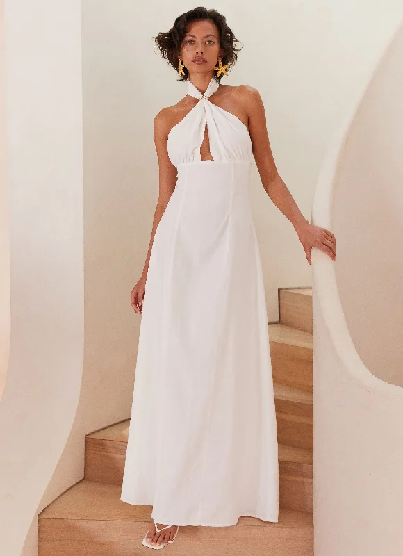 Everyday Dress with Geometric Patterns for a Contemporary Look​ Maison Linen Maxi Dress - White