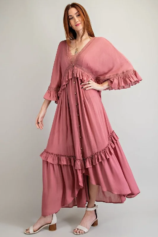 Beaded Casual Dresses for a Decorative Touch​ Rayon Boho Maxi Dress by Easel Clothing