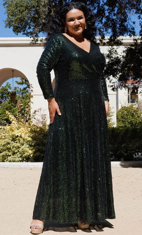 Empire waist wedding dresses with beaded bodices​ Wrap - style wedding guest dresses with bow accents Sydney's Closet CE2302 - Sequined A-Line Evening Gown