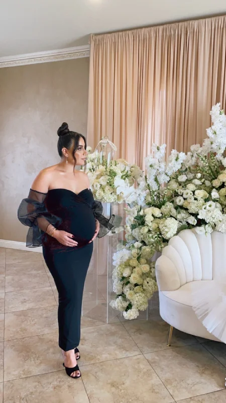Maternity dress for a summer barbecue Organza Sleeved Maternity Gown