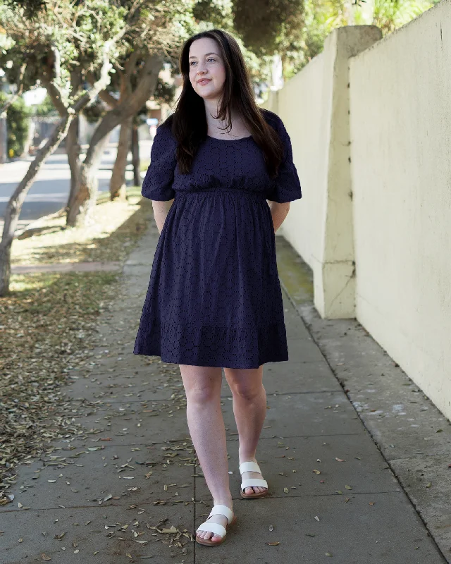 Maternity dress for a baby's first visit to the formal garden Dahlia Eyelet Maternity & Nursing Dress | Navy