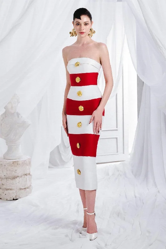 Midi dresses with ruffled sleeves for a more feminine and voluminous look Virginia Strapless Button Organdy Midi Dress