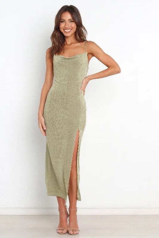 Midi dresses with V - necklines for a flattering and elongating effect Diani Dress - Olive
