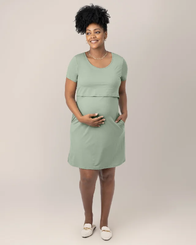 Maternity dress for a christening Eleanora Bamboo Maternity & Nursing Dress | Aqua Mist