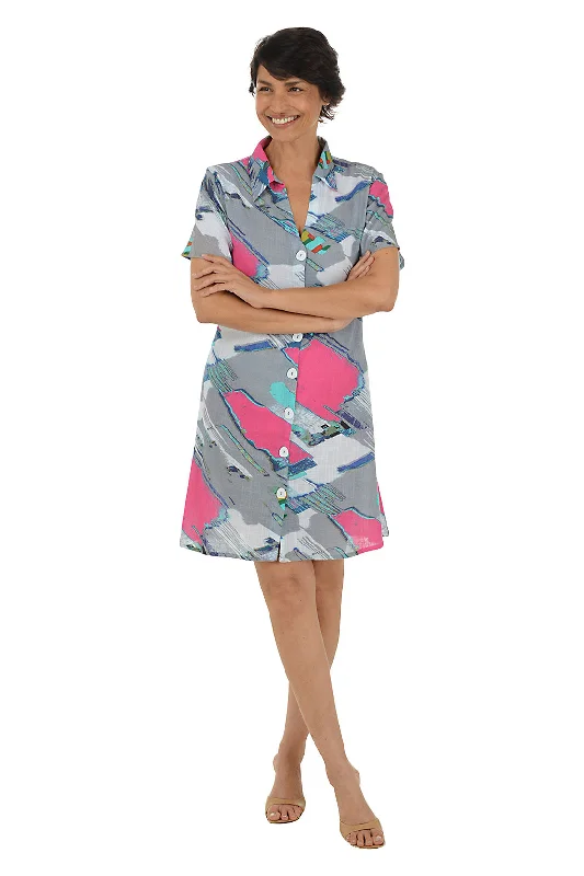 Glittery Casual Dresses for a Sparkly Effect​ Marina Button-Front Short Sleeve Dress