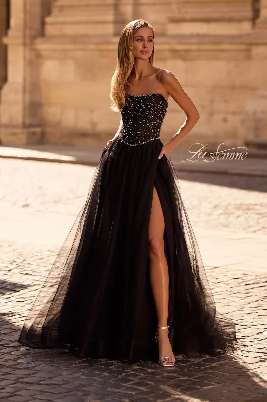 Sheer mini dresses with lace inserts La Femme Dress 32856