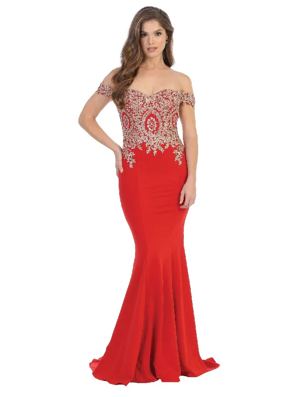 Ruffled wedding dresses with a cascading effect​ Velvet - trimmed wedding guest dresses in burgundy for a formal event Long Formal Off Shoulder Fitted Mermaid Dress