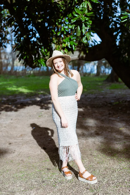 Fall - Style Casual Dresses with Earthy Tones​ Fringe Hem Crochet Resort Skirt by Umgee Clothing