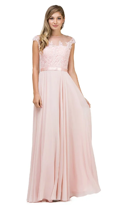 Sequined wedding dresses for a glamorous look​ Wedding guest dresses with button - down fronts and A - line silhouettes Dancing Queen - 2121 Sheer Floral A Line Evening Gown