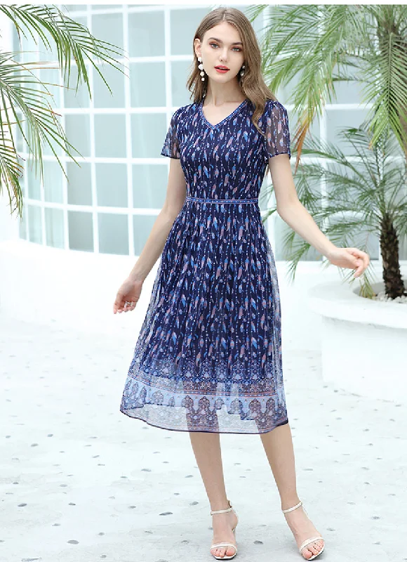  TWO PEARS-Feather Pattern Midi Dress