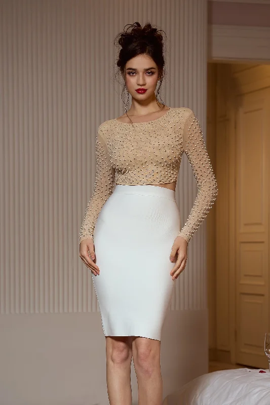 Bamboo - Fiber Casual Dresses for an Eco - Friendly Option​ Adelinde Nude Beaded Casual Dress Set