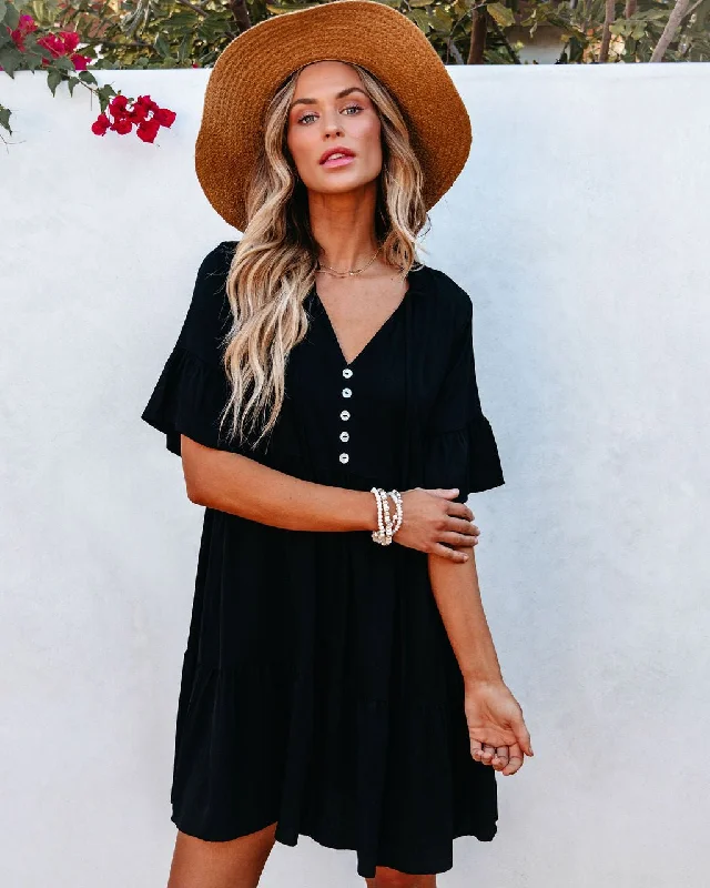Festival - Inspired Casual Dresses with Bohemian Flair​ Jessica Black Tiered Mini Dress