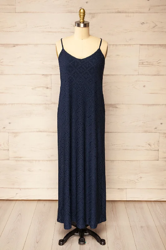 Mini dresses with keyhole necklines Miraflores Navy | Straight Cut Maxi Dress w/ Openwork