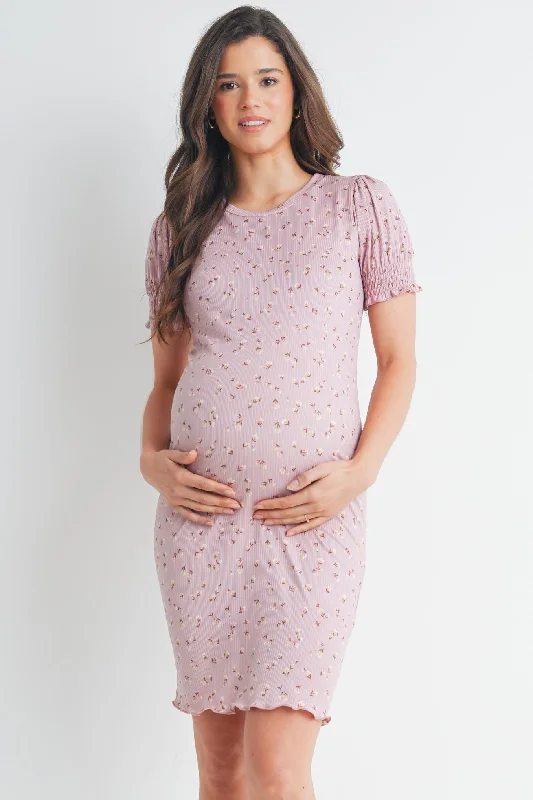 Maternity dress for a baby's first visit to the sensory garden Floral Puff Sleeve Maternity Dress