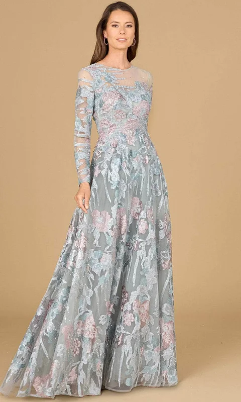 Tea - length wedding dresses with a vintage charm​ Wedding guest dresses with high - low hems and floral appliques Lara Dresses 29145 - Illusion Jewel A-Line Evening Gown