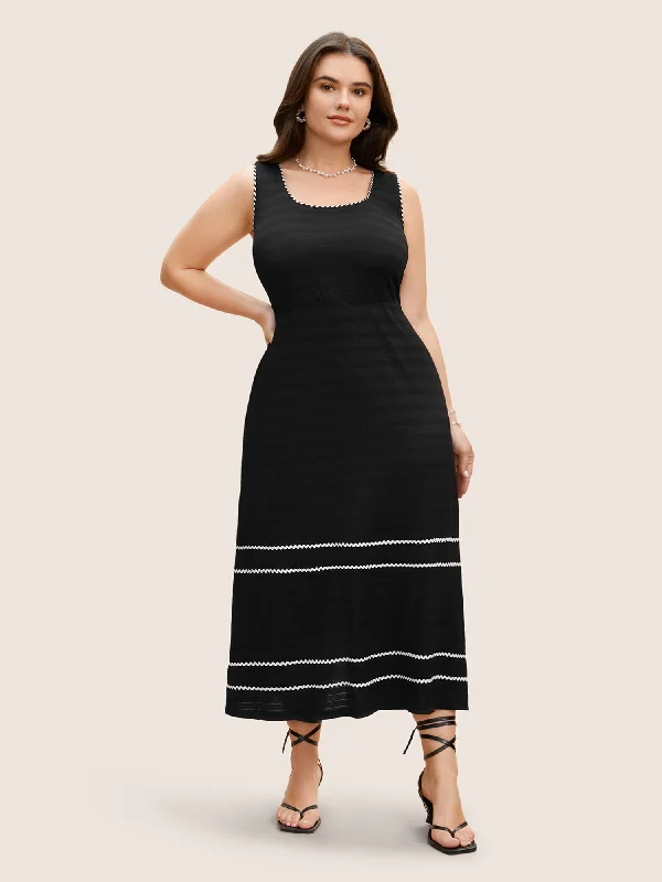 Everyday Dress with Strapless Design for a Glamorous Look​ Square Neck Contrast Webbing Split Hem Dress