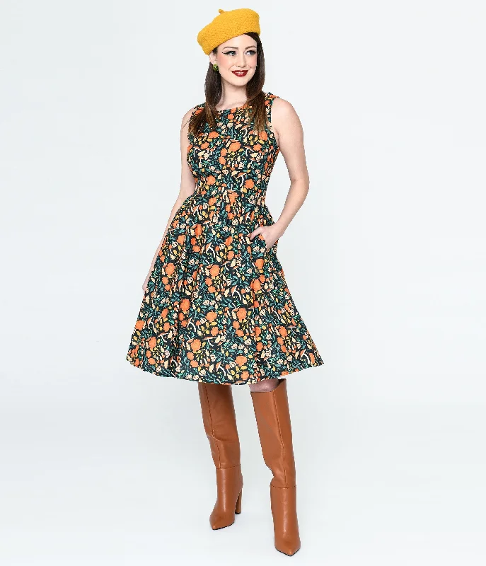 Everyday Dress with Kimono - style Sleeves for an Exotic Look​ Retrolicious Black Flora Swing Dress