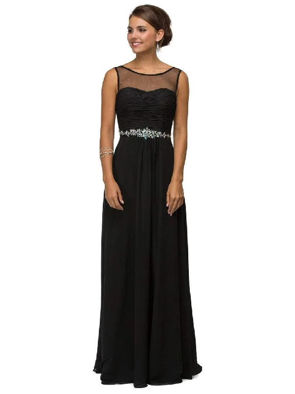 Off - the - shoulder wedding dresses with ruffled sleeves​ Strapless wedding guest dresses with rhinestone - studded bodices Dancing Queen Bridal - 9541 Ruched Illusion Sweetheart Jewel-banded Chiffon A-line Dress