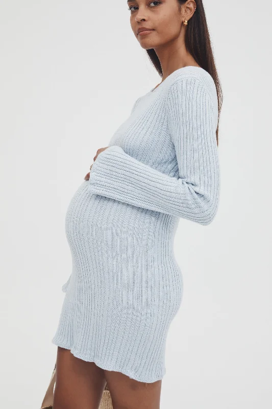 Maternity dress for a baby's baptism Textured Bell Sleeve Dress (Powder)