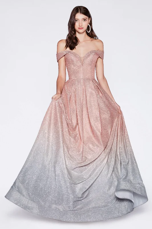 Maternity dress for a baby's first train journey Cinderella Divine CR839 Long Off shoulder Glitter Evening Prom Dress